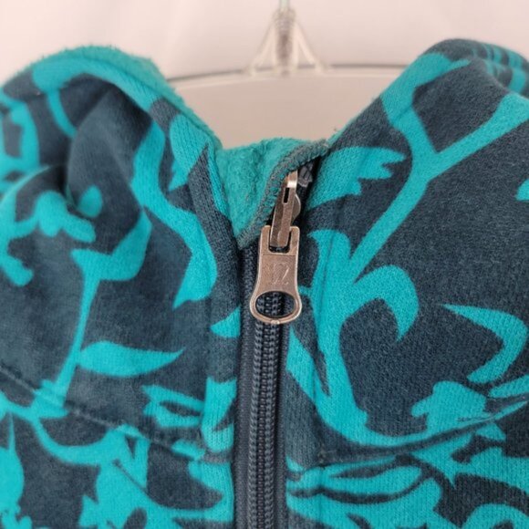 LULULEMON Womens XS? S? Scuba Hoodie Jacket Teal Turquoise Full Zip Floral Print - Picture 4 of 14
